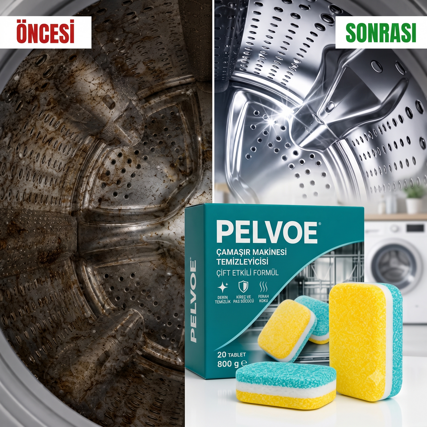 Pelvoe Çamaşır Makinası Temizleme Tableti - 20'li Paket